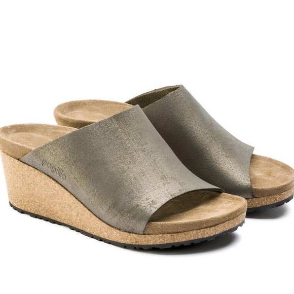 NWT Papillio Birkenstock Namica Wedge Slide Sandal Womens 38 Metallic Gold - Picture 2 of 16